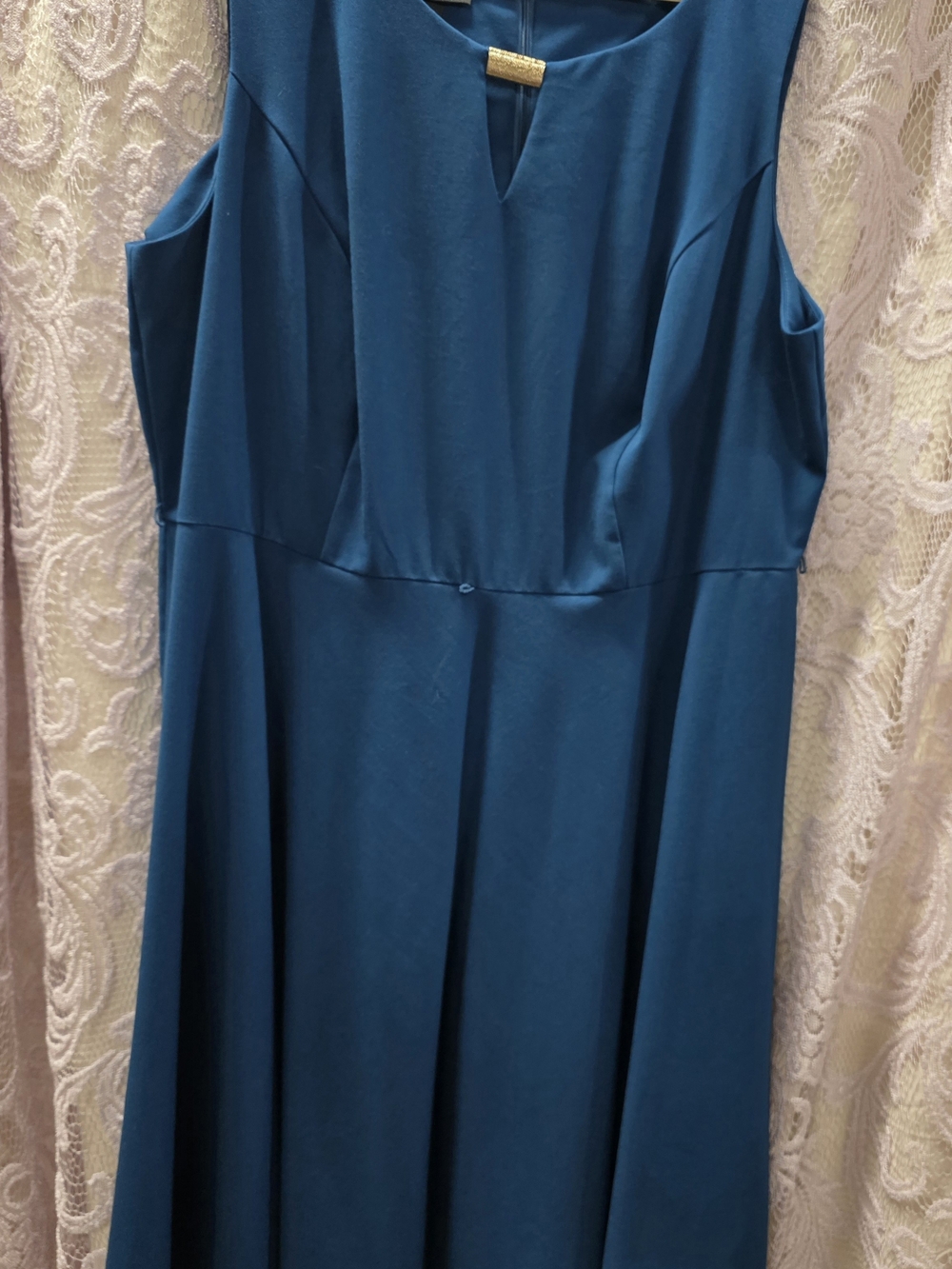 Alyx Sleeveless Teal Midi Dress with Beautiful Gold Keyhole Detail